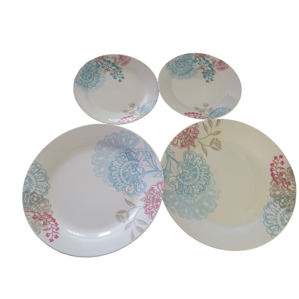 Tabletop Gallery Emma Porcelain Boho Henna Plate Set – 2 Dinner & 2 Salad Plates